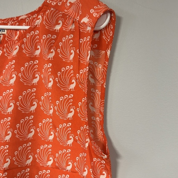 Oat+Fawn Women's Orange & White Sleeveless Super Cute Peacock Top in Size L - Picture 4 of 8